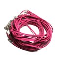 5pc - Colliers Tours de cou 45cm Suédine Rose Fuchsia 2x1mm  4558550012500 