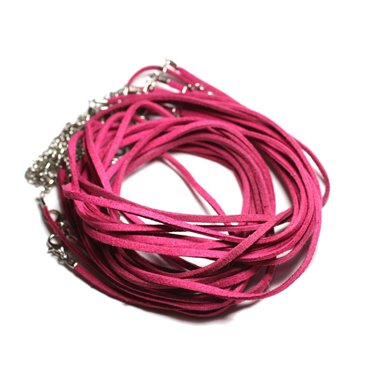 5pc - Colliers Tours de cou 45cm Suédine Rose Fuchsia 2x1mm  4558550012500 