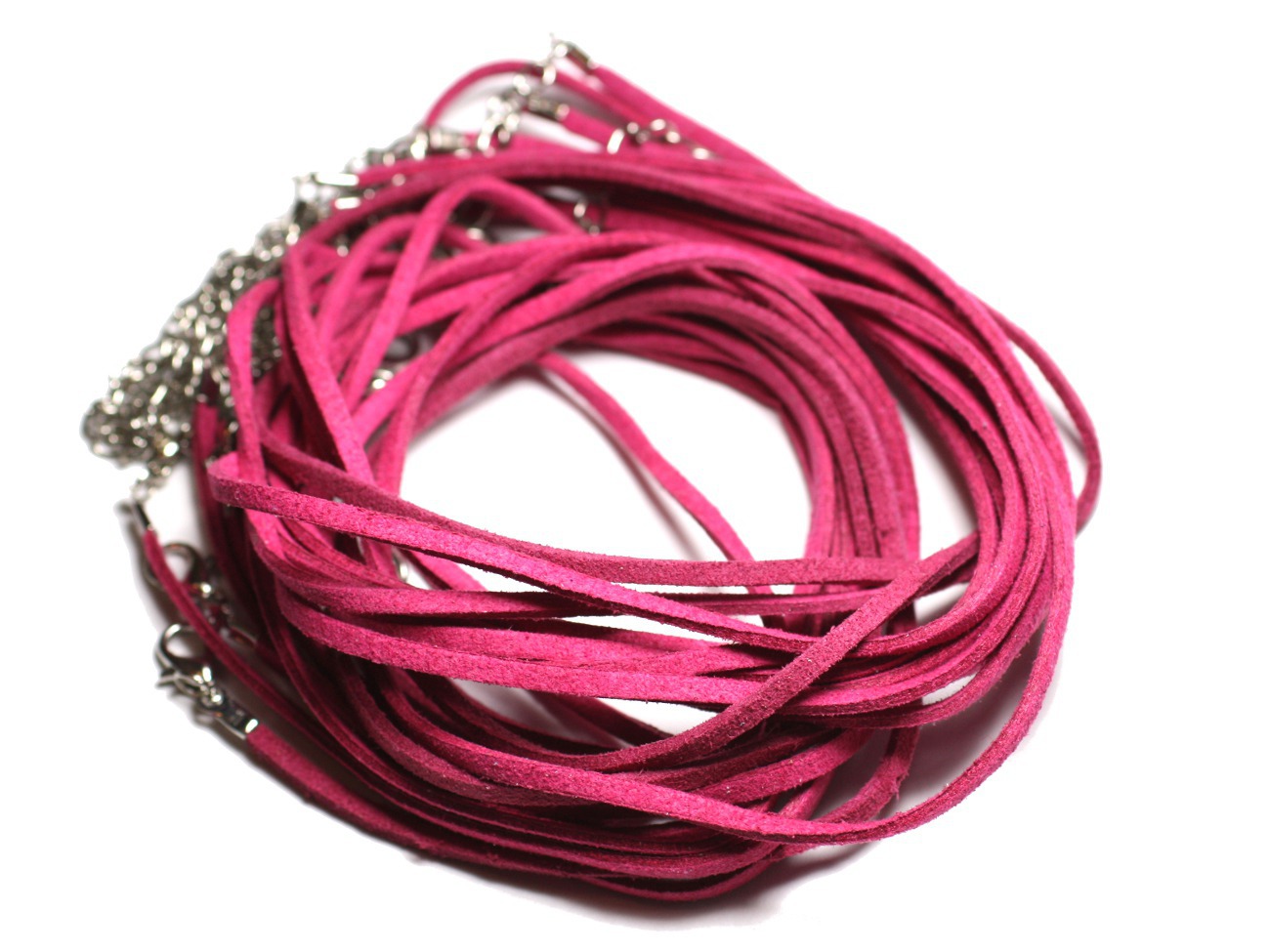 5pc - Colliers Tours de cou 45cm Suédine Rose Fuchsia 2x1mm  4558550012500 