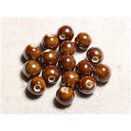 10pc - Perlas de cerámica de porcelana 12mm marrón iridiscente - 4558550088833 