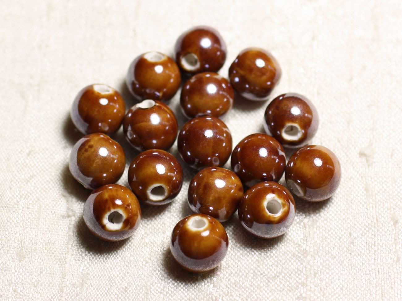 10pc - Perles Céramique Porcelaine Boules 12mm Marron irisé -  4558550088833 