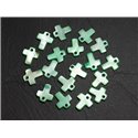 10pc - Perles Breloques Pendentifs Nacre Croix 12mm Vert  4558550014283 