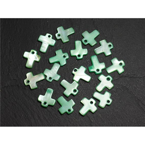 10pc - Perles Breloques Pendentifs Nacre Croix 12mm Vert Emeraude Menthe - 4558550014283