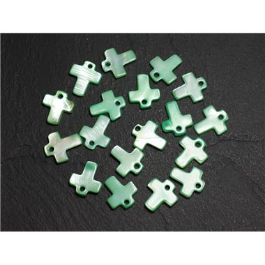 10pc - Perles Breloques Pendentifs Nacre Croix 12mm Vert  4558550014283 