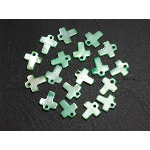 10pc - Perles Breloques Pendentifs Nacre Croix 12mm Vert  4558550014283 