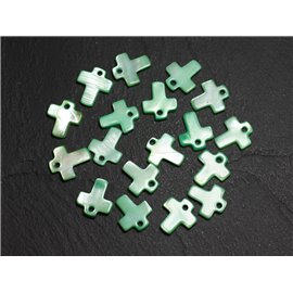 10pc - Perlas Charms Colgante Madreperla Cruz 12mm Green Emerald Mint - 4558550014283