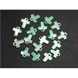 10Stk - Perlen Charms Anhänger Perlmutt Kreuz 12mm Grün Smaragd Mint - 4558550014283