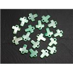 10pc - Perles Breloques Pendentifs Nacre Croix 12mm Vert Emeraude Menthe - 4558550014283