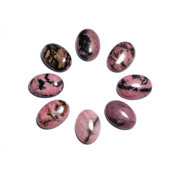 1pc - Cabochon Pierre semi précieuse - Rhodonite Noire et Rose Ovale 18x13mm - 8741140005549