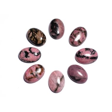 1pc - Cabochon Pierre semi précieuse - Rhodonite Noire et Rose Ovale 18x13mm - 8741140005549