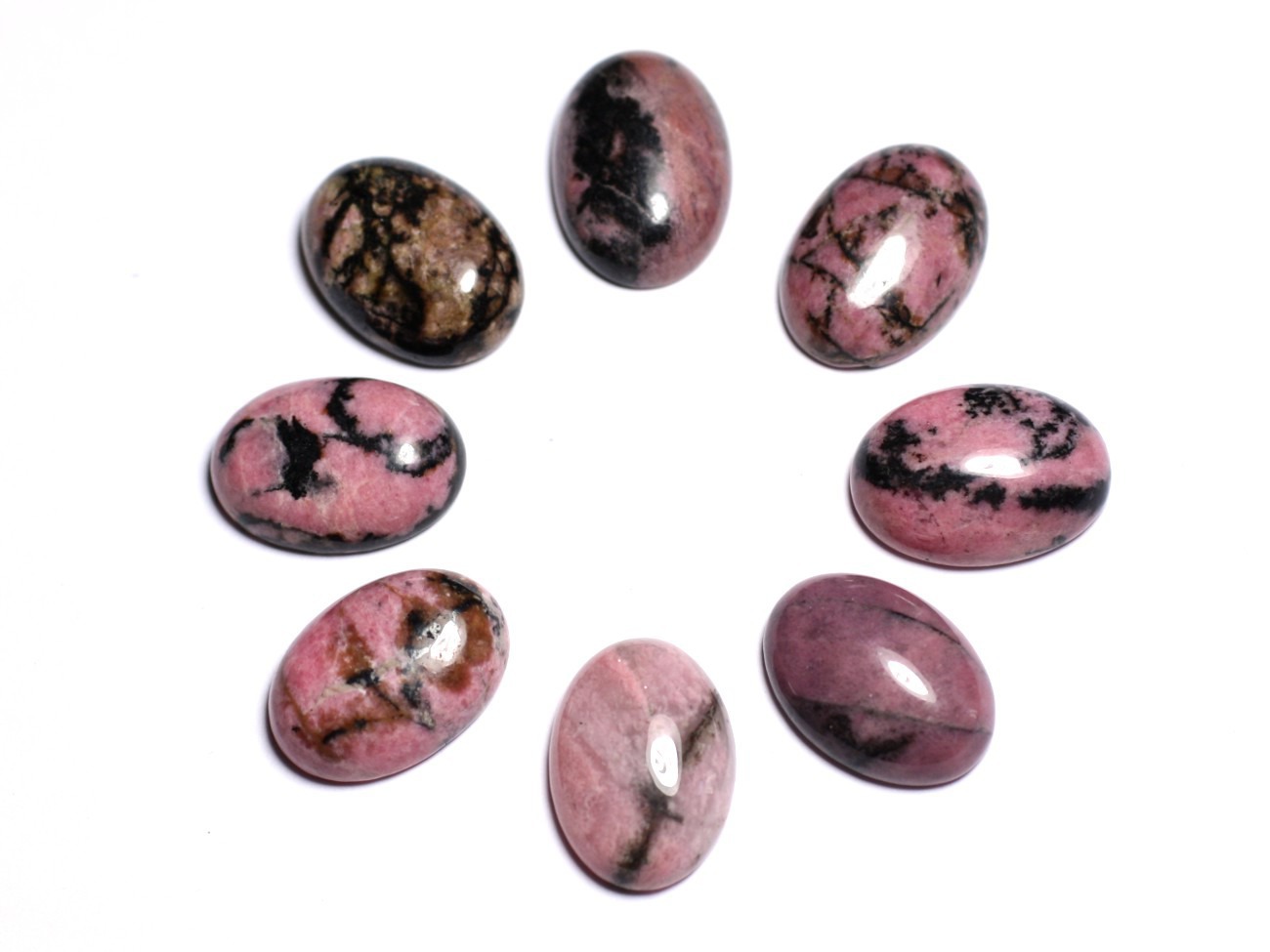 1pc - Cabochon Pierre semi précieuse - Rhodonite Noire et Rose Ovale 18x13mm - 8741140005549
