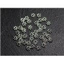 100pc env - Perles Métal argenté qualité Rondelles points fleurs 4mm - 8741140003637 