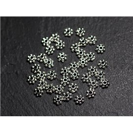 100pc approx - Quality silver plated beads Rondelles dots flowers 4mm - 8741140003637 