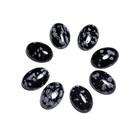 1Stk - Cabochon Stein - Obsidian Oval gesprenkelte Schneeflocke 18x13mm Schwarz Grau - 8741140005518