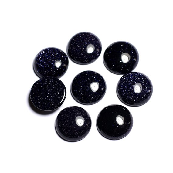 1pc - Cabochon Pierre Soleil Synthese Galaxy Rond 20mm Bleu Noir Paillettes - 8741140005433