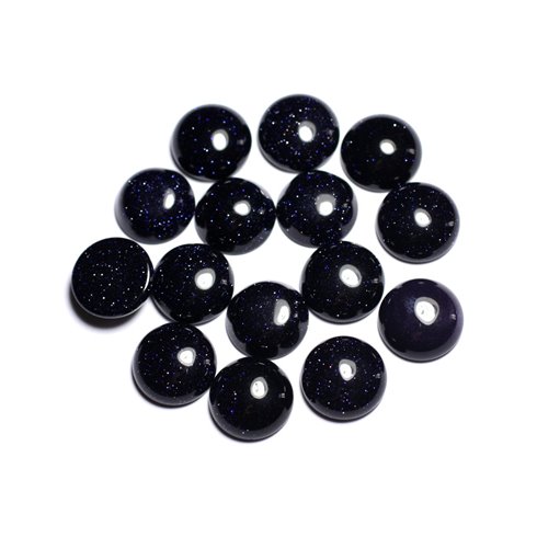 1pc - Cabochon Pierre Soleil Synthese Galaxy Rond 14mm Bleu Noir Paillettes - 8741140005426