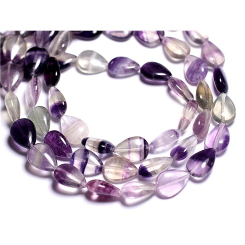 4pc - Perles de Pierre - Fluorite Violette Gouttes 14x10mm - 8741140005174 