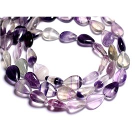 4pc - Perlas de Piedra - Gotas Violeta de Fluorita 14x10mm - 8741140005174 