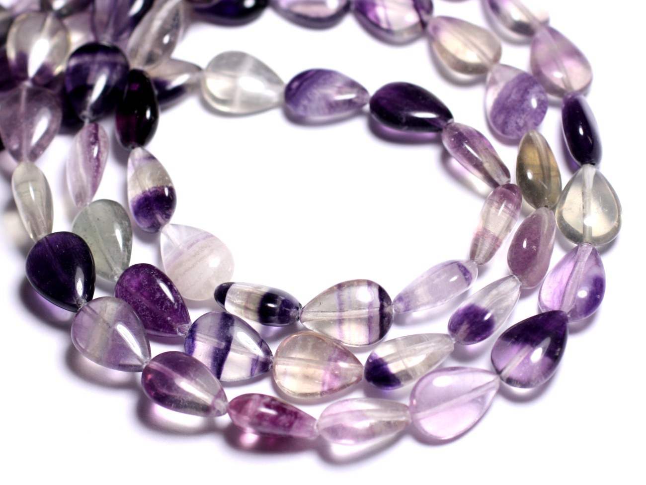 4pc - Perles de Pierre - Fluorite Violette Gouttes 14x10mm - 8741140005174 
