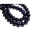 10pc - Perles Pierre - Pierre Soleil Synthese bleu Galaxy Boules 8mm Noir Bleu Nuit Paillette - 8741140005273