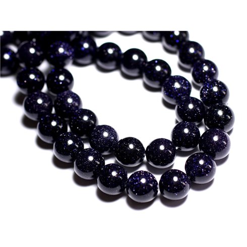 10pc - Perles Pierre - Pierre Soleil Synthese bleu Galaxy Boules 8mm Noir Bleu Nuit Paillette - 8741140005273