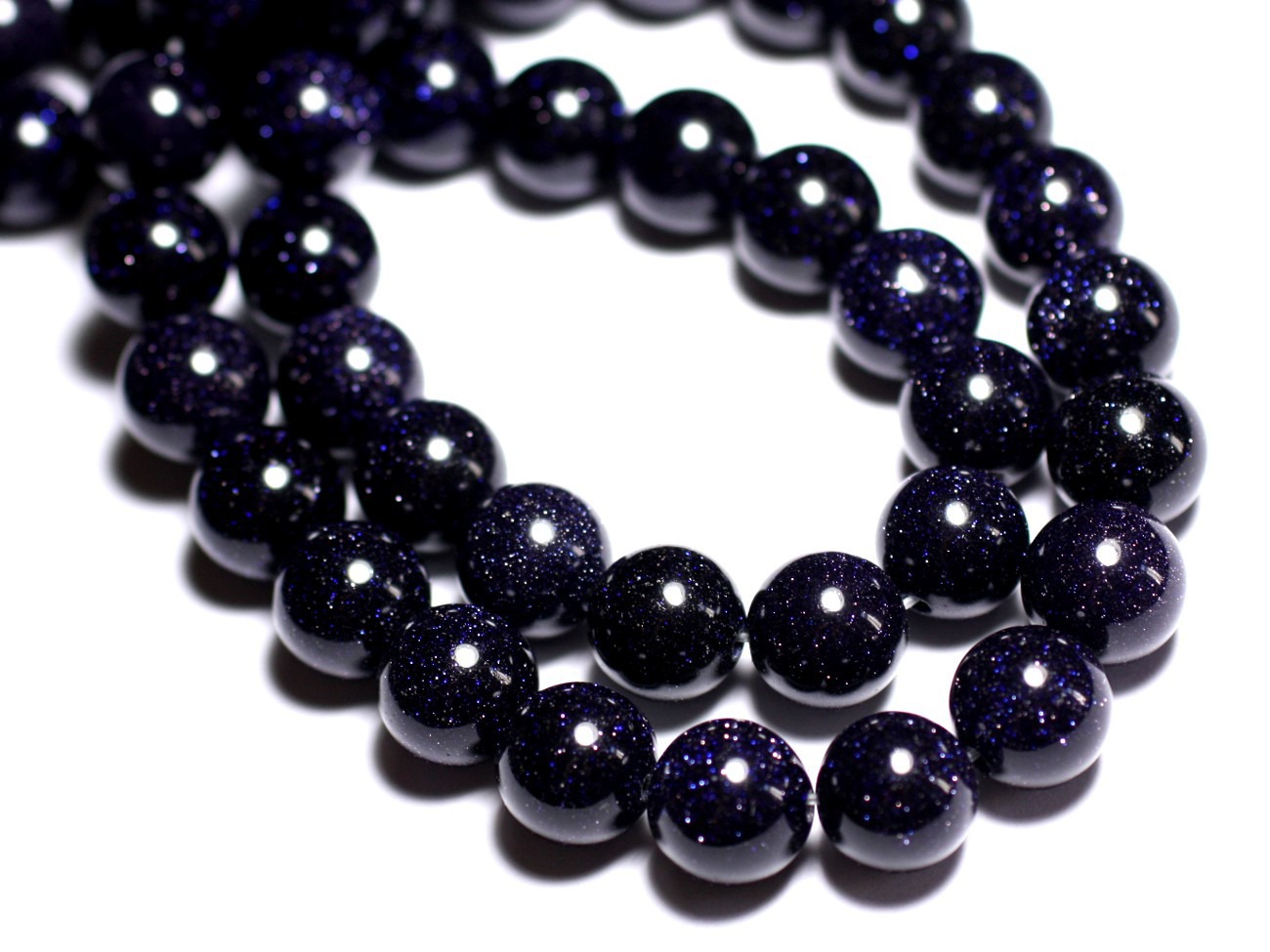 10pc - Perles Pierre - Pierre Soleil Synthese bleu Galaxy Boules 8mm Noir Bleu Nuit Paillette - 8741140005273