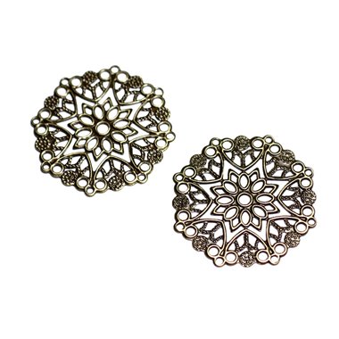 10pc - Apprêts Connecteurs Pendentifs Métal Bronze Estampes Fleurs Filigranes 35mm - 8741140003712 