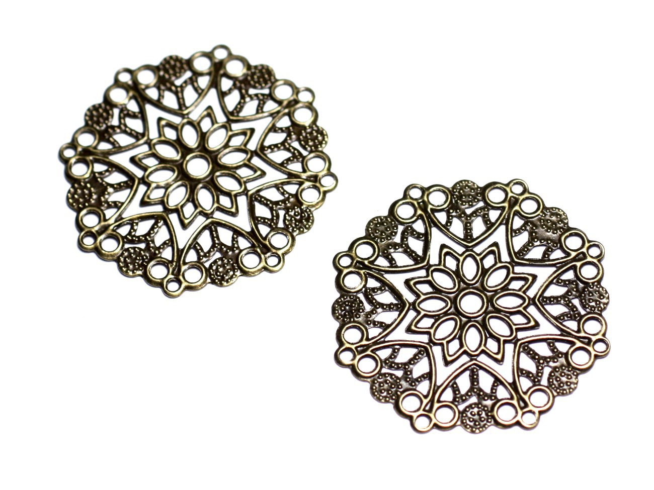 10pc - Apprêts Connecteurs Pendentifs Métal Bronze Estampes Fleurs Filigranes 35mm - 8741140003712 