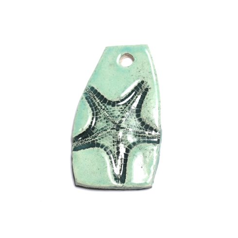 N11 - Pendentif Porcelaine Céramique Etoile de Mer Coquillage 51mm Vert Turquoise - 8741140003941 