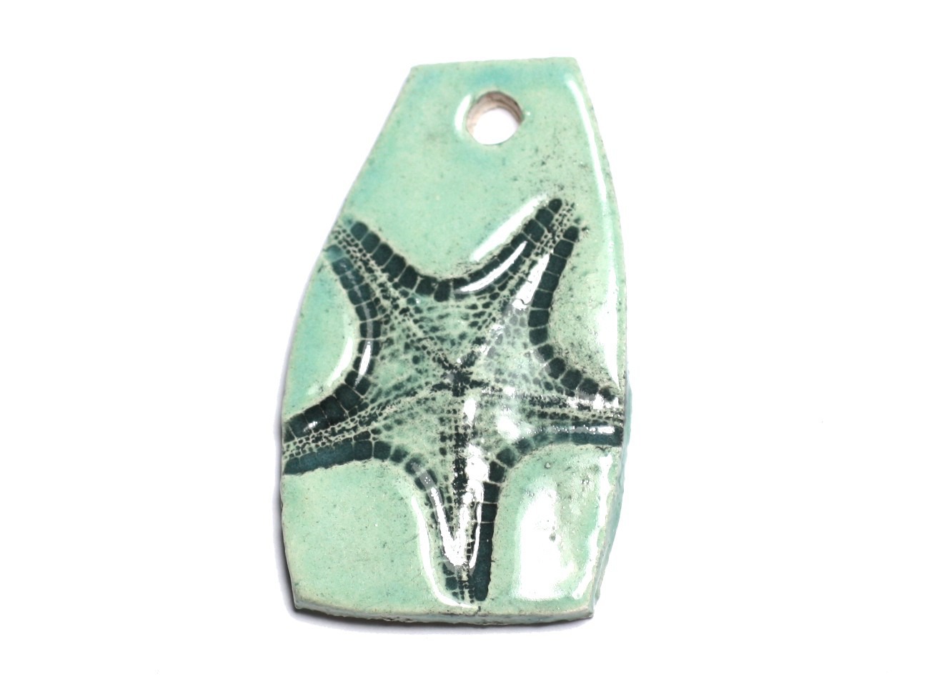 N11 - Pendentif Porcelaine Céramique Etoile de Mer Coquillage 51mm Vert Turquoise - 8741140003941 