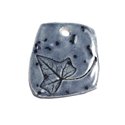 N48 - Pendentif Porcelaine Céramique Empreintes Nature Feuille 42mm Gris Bleu Anthracite - 8741140004313 