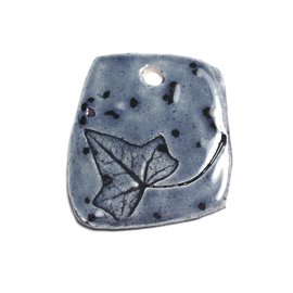 N48 - Porcelain Ceramic Empreintes Nature Leaf Pendant 42mm Gray Blue Anthracite - 8741140004313 