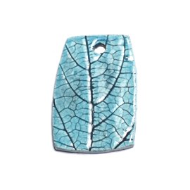 N69 - Ciondolo in porcellana ceramica con foglie naturali 48 mm blu turchese - 8741140004528 
