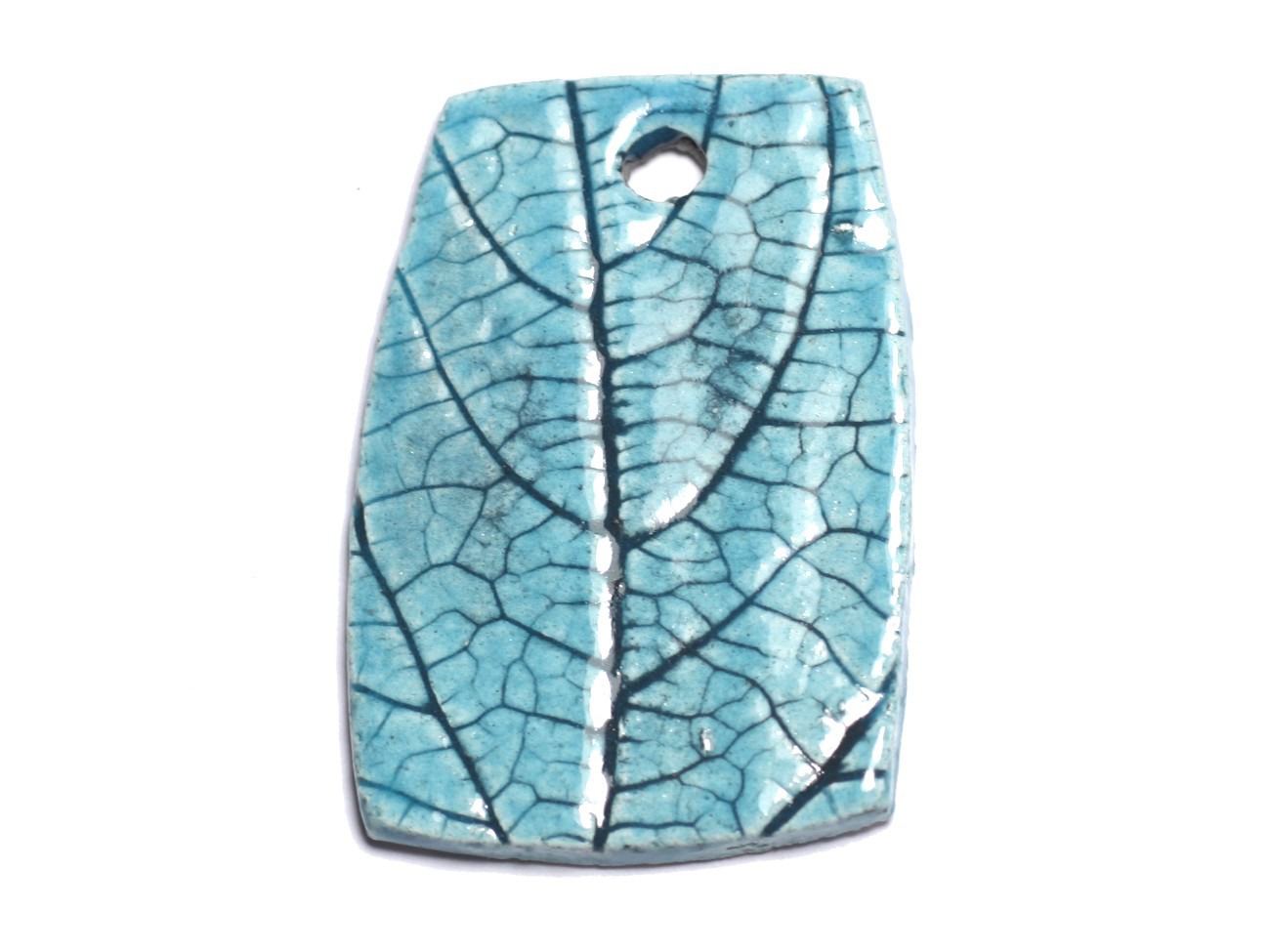 N69 - Pendentif Porcelaine Céramique Nature Feuilles 48mm Bleu Turquoise - 8741140004528 