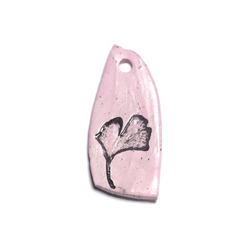 N59 - Pendentif Porcelaine Céramique Nature Feuille Ginkgo 53mm Rose clair Pastel - 8741140004429 