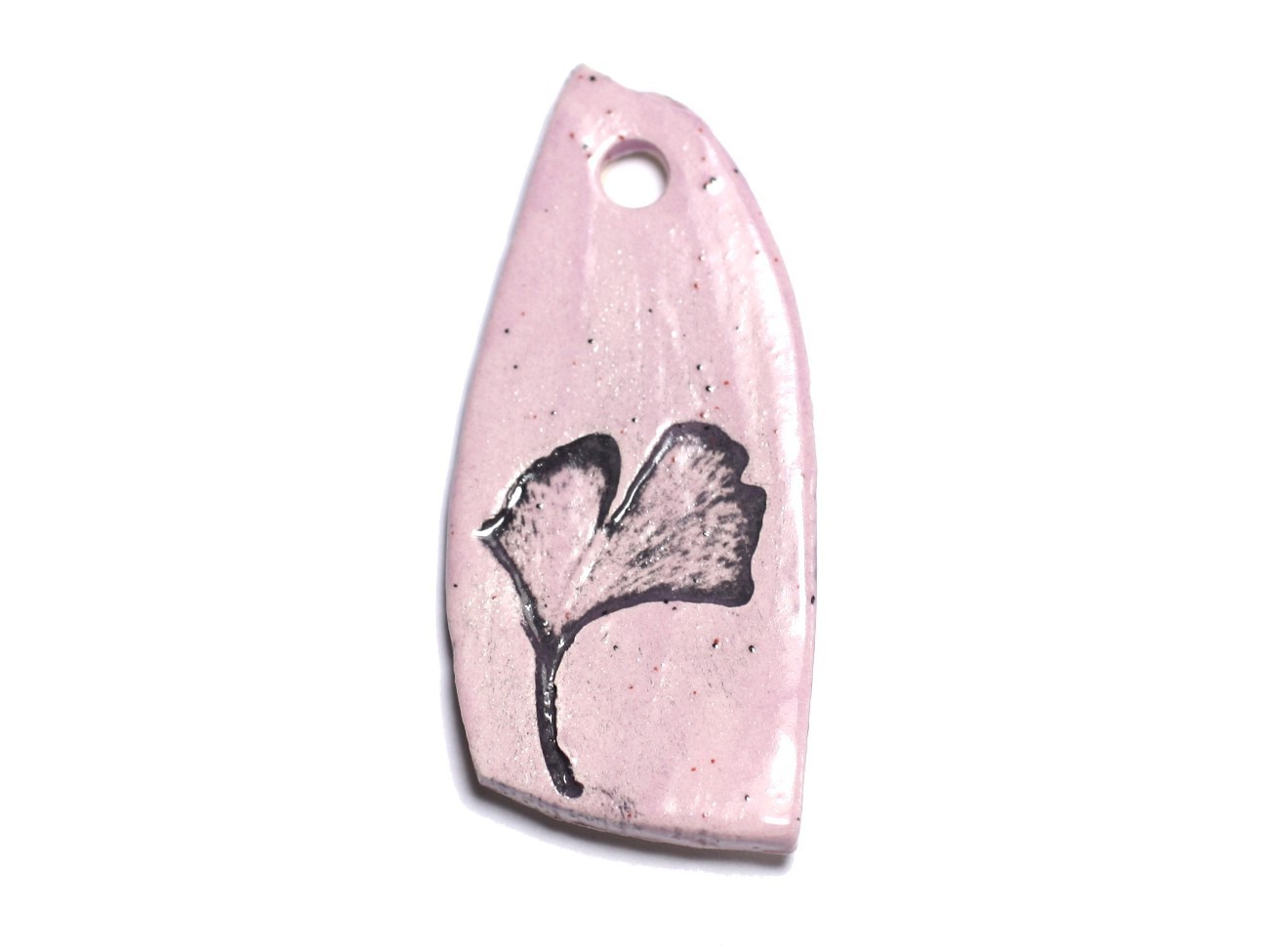 N59 - Pendentif Porcelaine Céramique Nature Feuille Ginkgo 53mm Rose clair Pastel - 8741140004429 