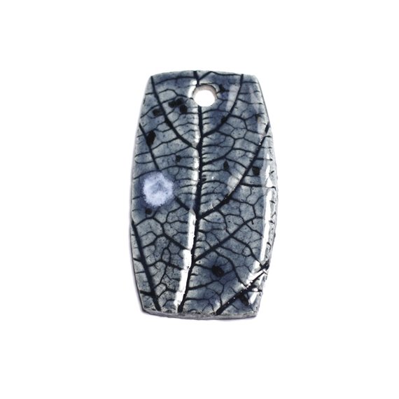 N71 - Pendentif Porcelaine Céramique Nature Feuilles 52mm Gris Bleu Anthracite - 8741140004542 