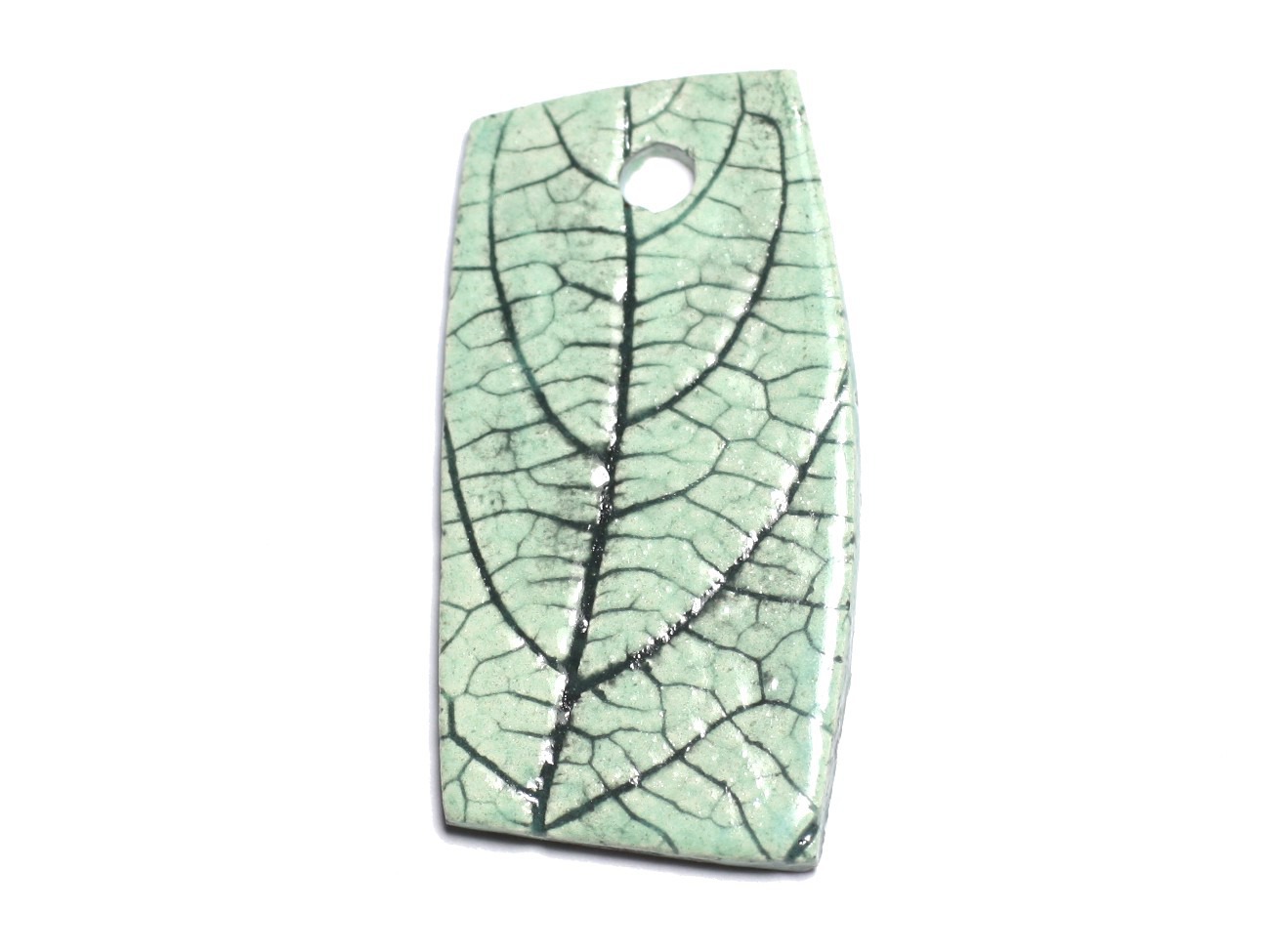 N72 - Pendentif Porcelaine Céramique Nature Feuilles 52mm Vert Turquoise - 8741140004559 