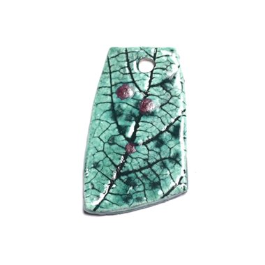 N73 - Pendentif Porcelaine Céramique Nature Feuilles 47mm Vert Turquoise - 8741140004566 