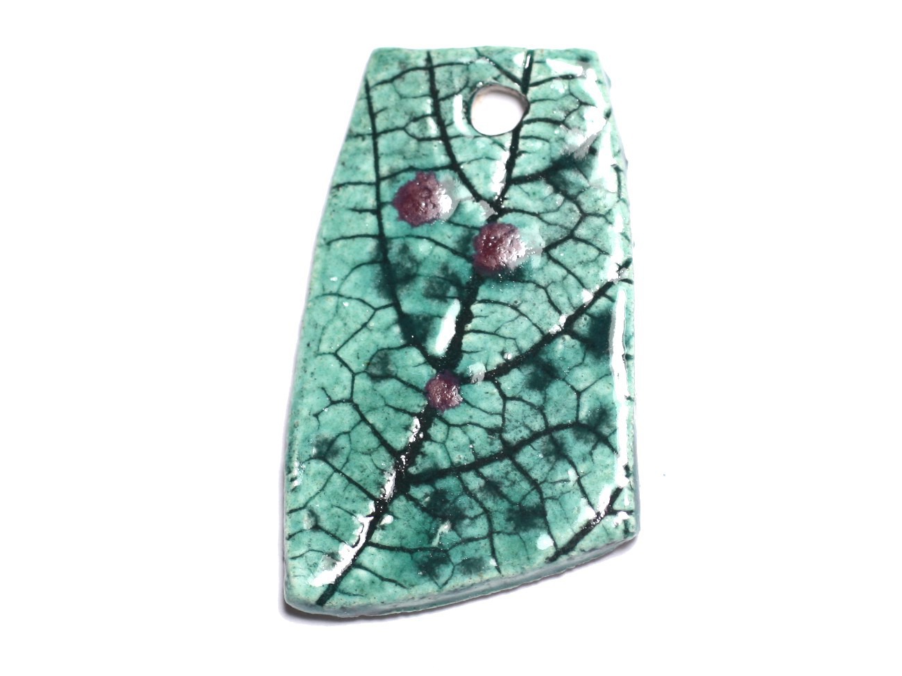 N73 - Pendentif Porcelaine Céramique Nature Feuilles 47mm Vert Turquoise - 8741140004566 