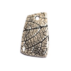 N75 - Ciondolo in porcellana con foglie naturali in ceramica 49 mm Beige Ecru - 8741140004580 