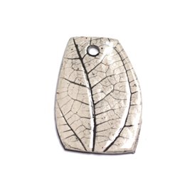 N76 - Ciondolo ecrù grigio beige in ceramica con foglie da 48 mm - 8741140004597 