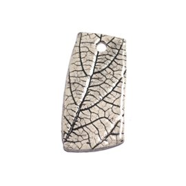 N77 - Pendentif Porcelaine Céramique Nature Feuilles 53mm Gris Beige Ecru - 8741140004603 