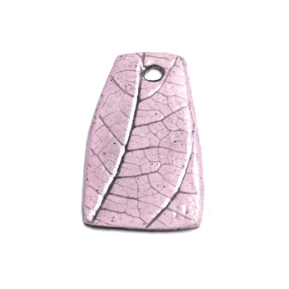 N78 - Pendentif Porcelaine Céramique Nature Feuilles 44mm Rose clair Pastel - 8741140004610 