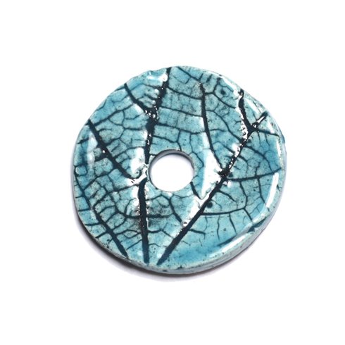 N87 - Pendentif Porcelaine Céramique Nature Feuilles Donut Pi 38mm Bleu Turquoise - 8741140004702 