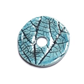 N87 - Porselein Keramiek Natuurbladeren Donut Pi Hanger 38 mm Turkoois Blauw - 8741140004702 