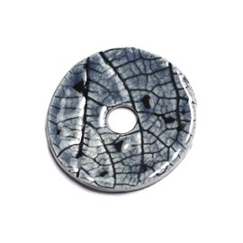 N88 - Porselein Keramiek Natuurbladeren Donut Pi Hanger 38 mm Grijs Blauw Antraciet - 8741140004719 