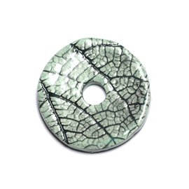 N89 - Pendente ciambella Pi in porcellana ceramica con foglie naturali 37 mm, turchese verde - 8741140004726 