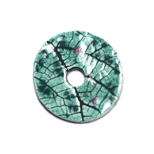 N90 - Pendentif Porcelaine Céramique Nature Feuilles Donut Pi 39mm Vert Turquoise - 8741140004733 