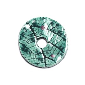 N90 - Anhänger Porzellan Keramik Nature Leaves Donut Pi 39mm Türkisgrün - 8741140004733 